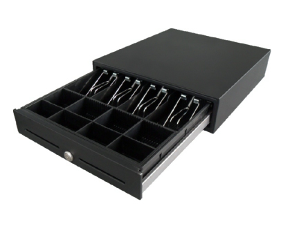 MK-350 pokl. zásuvka, USB, kovové držáky bankovek, černá